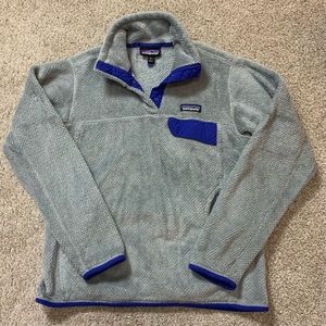 Women's PATAGONIA Gray & Blue POLARTEC Plush THERMAL Pro FLEECE Pullover JACKET